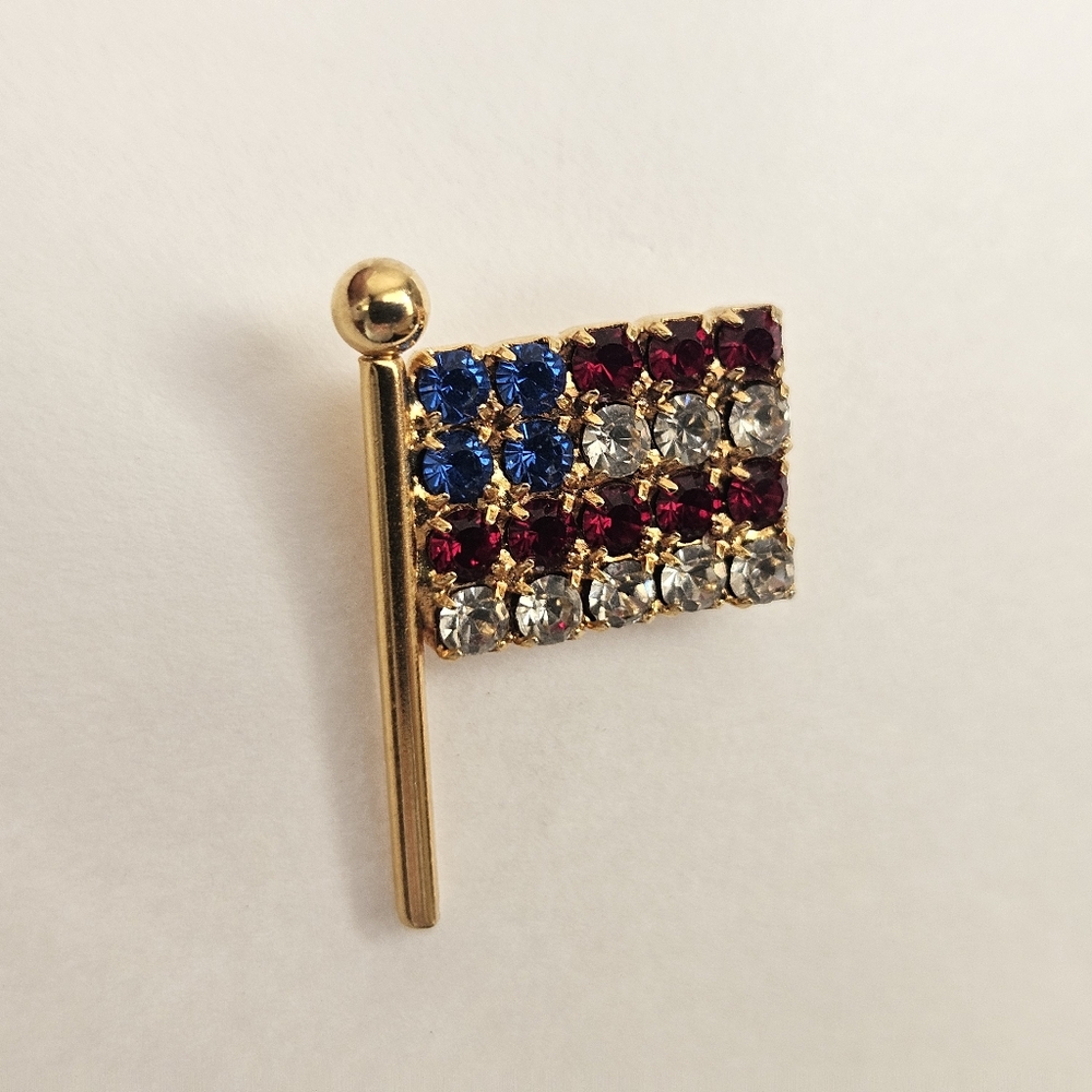Faux Gems Rhinestone American Flag Patriotic Pin Pinback U.S.A.